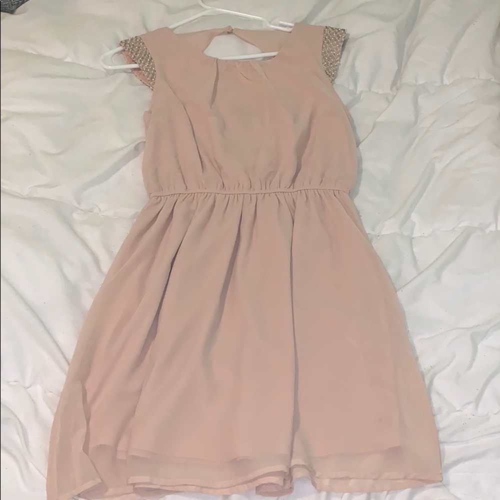 Blush dress with pearl accent